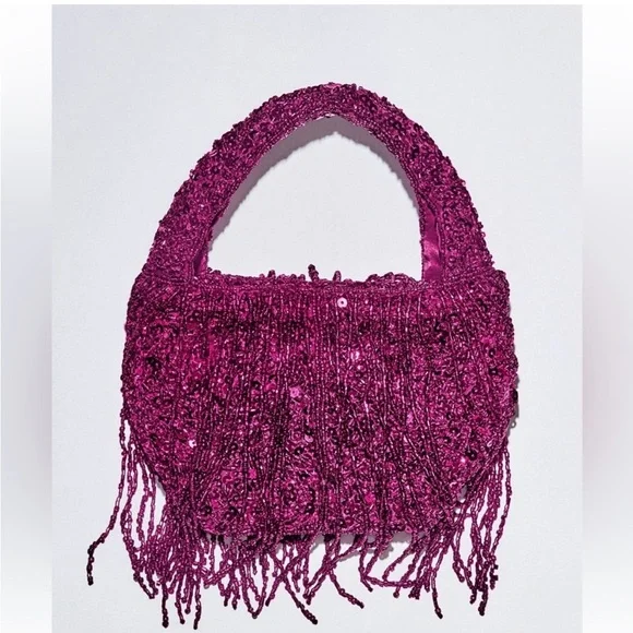 Zara Vibrant Pink Sequin Beaded Mini Bag - Picture 4 of 4